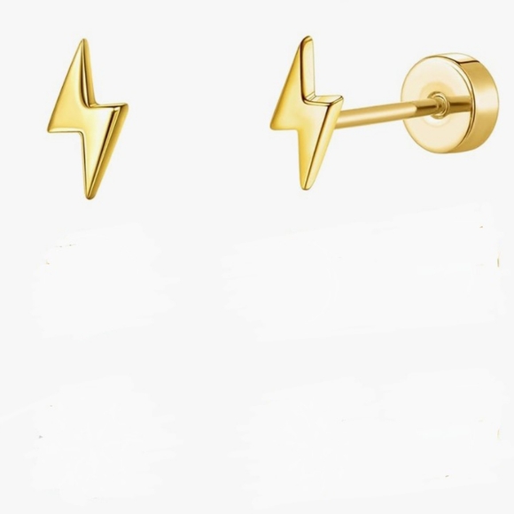 Mjust Lightning Stud Titanium Earrings NEW -Hypoallergenic -Flat Back -Sensitive - Picture 4 of 10